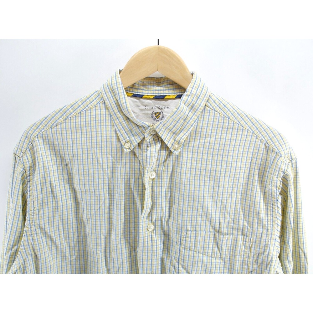 Club Room Mens Sz‎ L Yellow  Checks Long Sleeve Button Down Dress Shirt